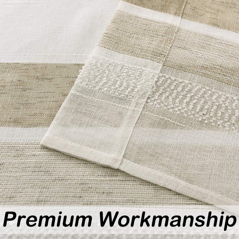 Central Park Beige and White Stripe Sheer Curtains Boucle Linen Farmhouse Rustic Window Curtain Panel Yarn Dyed Woven 84 Inches Long for Living Room Bedroom with Rod Pocket, 40" W x 84" L (Pack of 2) - Image 5